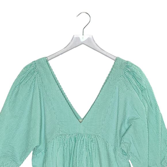 Urban Outfitters S Charlotte Seersucker Mini Dress Puff Sleeve Frock Green - Picture 5 of 10